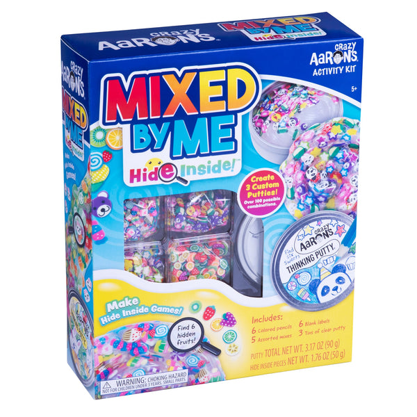 Crazy Aaron's Hide Inside Mixed by Me Kit box with three putty tins and mix-in pieces