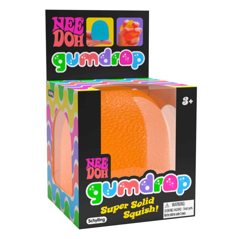 Schylling NeeDoh Gumdrop orange textured fidget toy in retail packaging