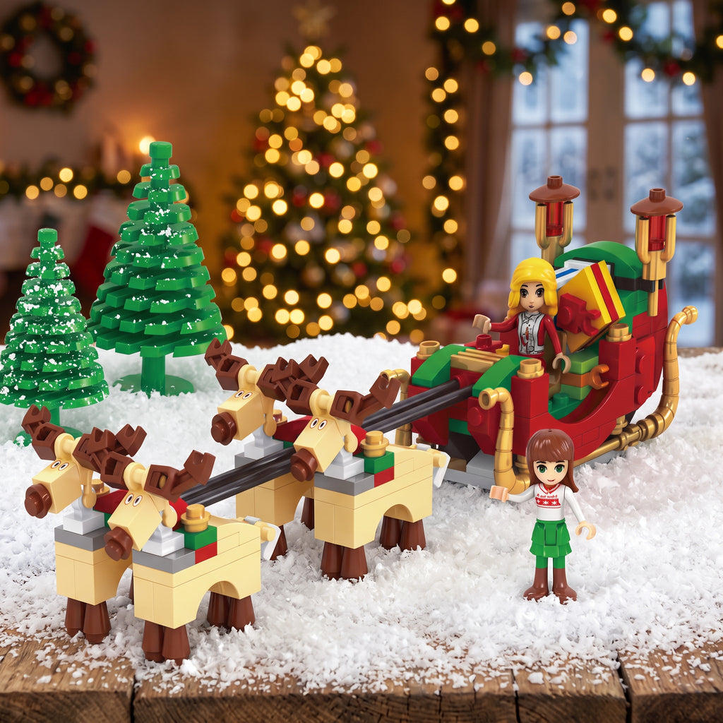 Santa's Sleigh with Reindeer – Building Blocks Set