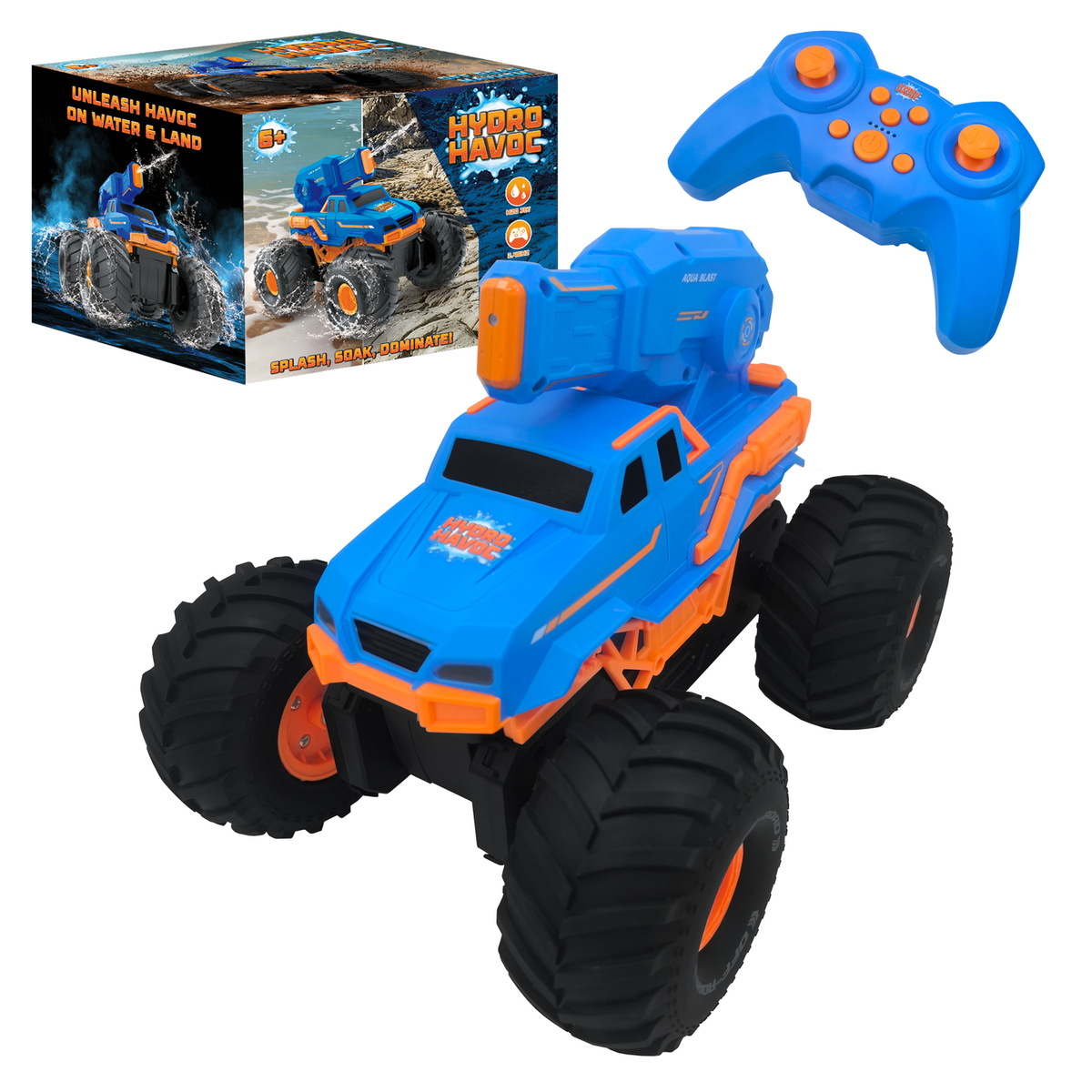 Force1 Hydro Havoc Amphibious RC Monster Truck with Water Cannon, remote control toy on white background