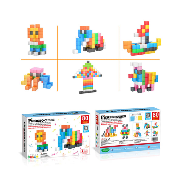 PicassoTiles Magnetic Puzzle Cubes Building Set - 80 Pieces