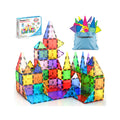 PicassoTiles PT100 classic 100-piece colorful magnetic building tile set shown as a castle with box