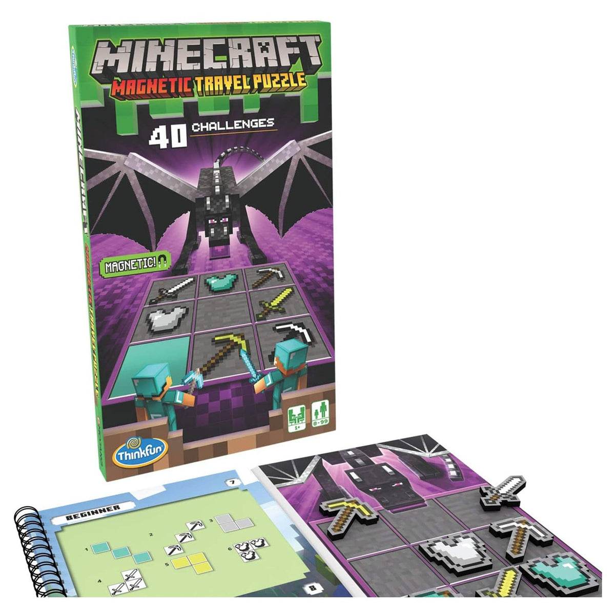 ThinkFun Minecraft Magnetic Travel Puzzle - 40 Challenges game product photograph on a light background