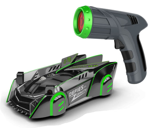 Black and green laser-guided wall-climbing RC car with light-beam controller